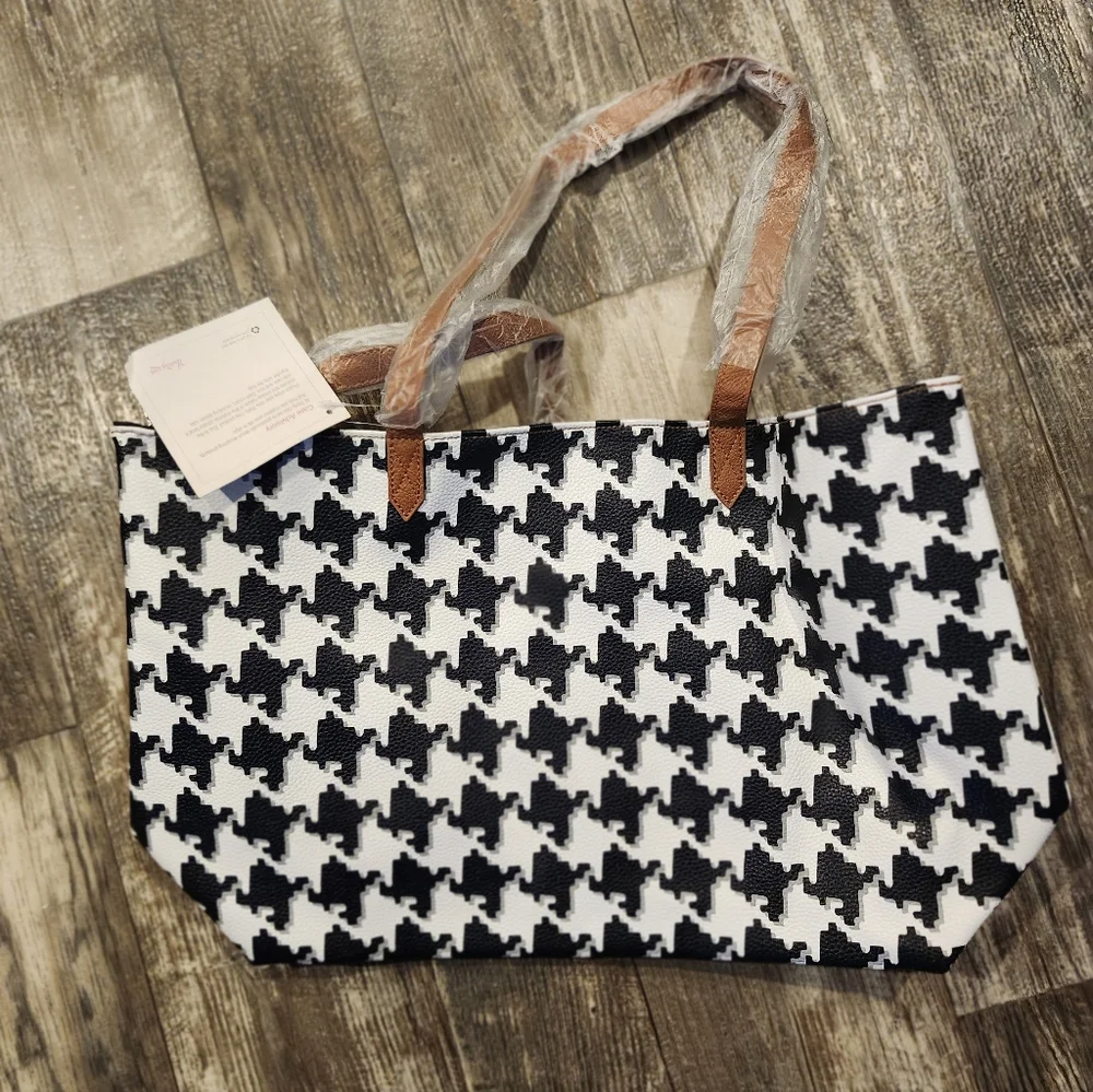 Thirty-One Modern Tote Bag – Classic Houndstooth Pebble, Black/White, Vegan